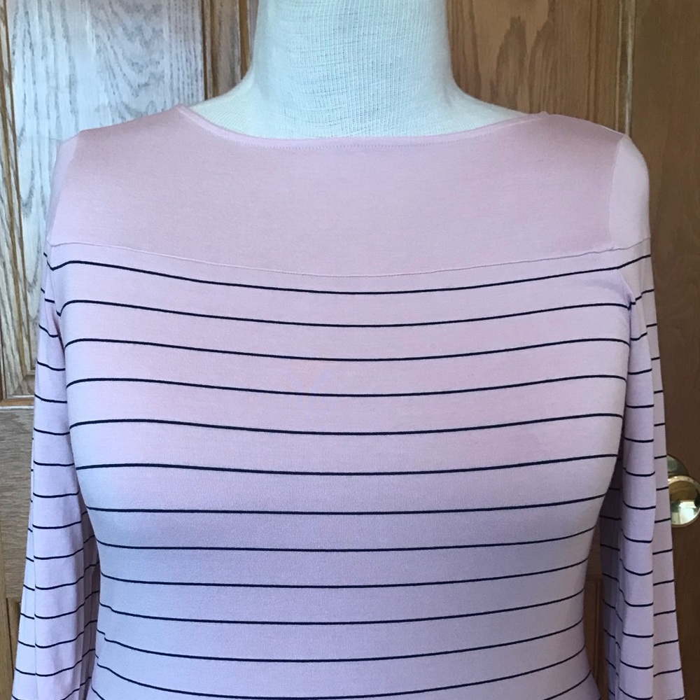 NWT Three Dots pink black stripe 3/4 sleeve top XL